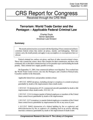 Terrorism: World Trade Center and the Pentagon – Applicable Federal Criminal Law