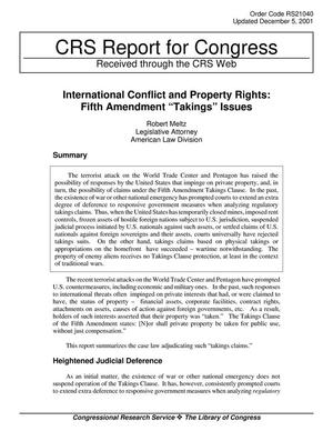International Conflict and Property Rights: Fifth Amendment "Takings" Issues