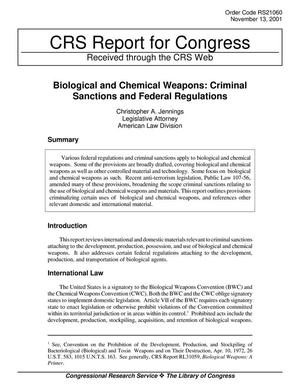 Biological and Chemical Weapons: Criminal Sanctions and Federal Regulations
