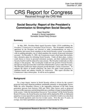 Social Security: Report of the President's Commission to Strengthen Social Security