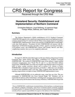Homeland Security: Establishment and Implementation of Northern Command