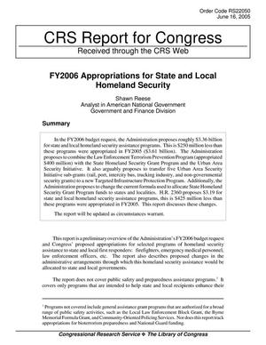 FY2006 Appropriations for State and Local Homeland Security