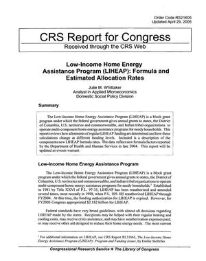 Low-Income Home Energy Assistance Program (LIHEAP): Formula and Estimated Allocation Rates
