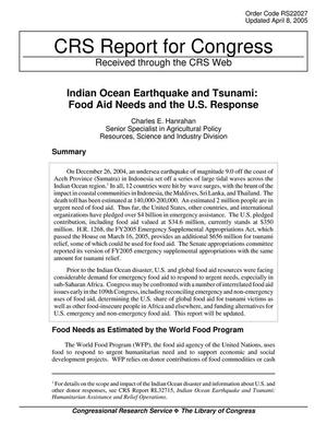 Indian Ocean Earthquake and Tsunami:  Food Aid Needs and the U.S. Response