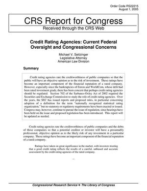 Credit Rating Agencies: Current Federal Oversight and Congressional Concerns