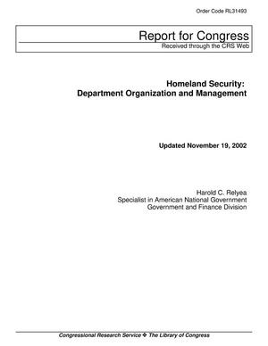 Homeland Security: Department Organization and Management