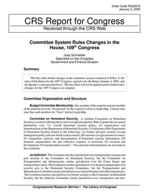Committee System Rules Changes in the House, 109th Congress