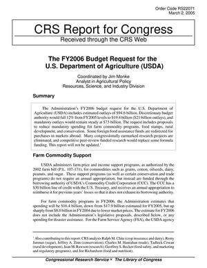 The FY2006 Budget Request for the U.S. Department of Agriculture (USDA)