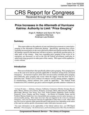 Price Increases in the Aftermath of Hurricane Katrina: Authority to Limit Price Gouging