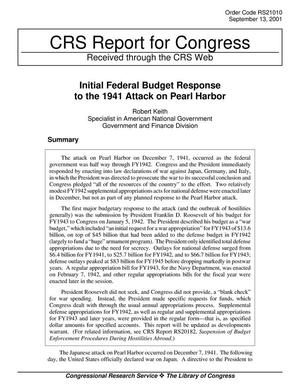 Initial Federal Budget Response to the 1941 Attack on Pearl Harbor