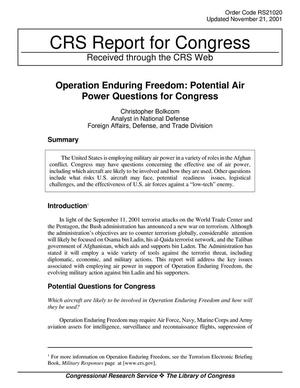 Operation Enduring Freedom: Potential Air Power Questions for Congress
