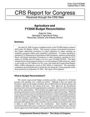 Agriculture and FY2006 Budget Reconciliation