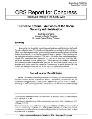 Hurricane Katrina: Activities of the Social Security Administration