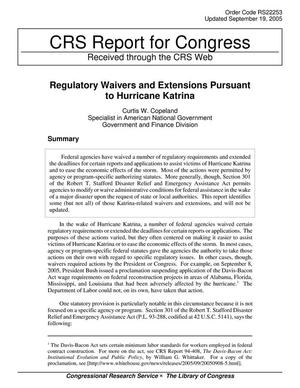 Regulatory Waivers and Extensions Pursuant to Hurricane Katrina