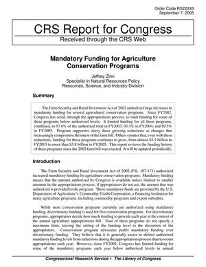 Mandatory Funding for Agriculture Conservation Programs
