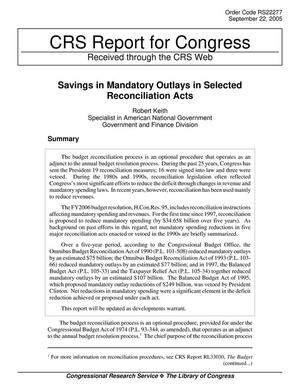 Savings in Mandatory Outlays in Selected Reconciliation Acts