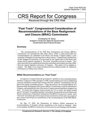 "Fast Track" Congressional Consideration of Recommendations of the Base Realignment and Closure (BRAC) Commission