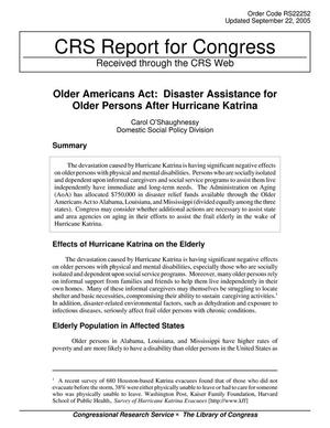 Older Americans Act: Disaster Assistance for Older Persons After Hurricane Katrina