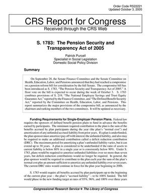 S. 1783: The Pension Security and Transparency Act of 2005