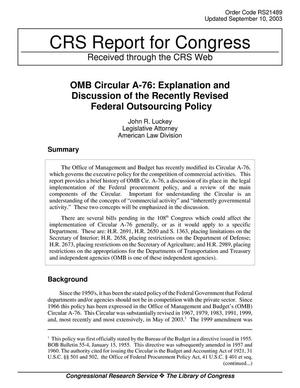 OMB Circular A-76: Explanation and Discussion of the Recently Revised Federal Outsourcing Policy