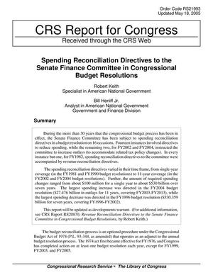 Spending Reconciliation Directives to the Senate Finance Committee in Congressional Budget Resolutions