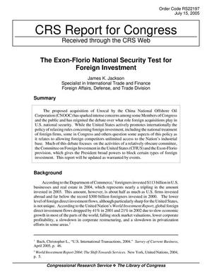 The Exon-Florio National Security Test for Foreign Investment