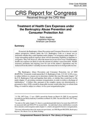 Treatment of Health Care Expenses under the Bankruptcy Abuse Prevention and Consumer Protection Act