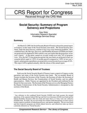 Social Security: Summary of Program Solvency and Projections