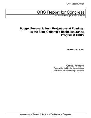 Budget Reconciliation: Projections of Funding in the State Children's Health Insurance Program (SCHIP)
