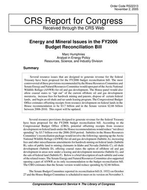Energy and Mineral Issues in the FY2006 Budget Reconciliation Bill