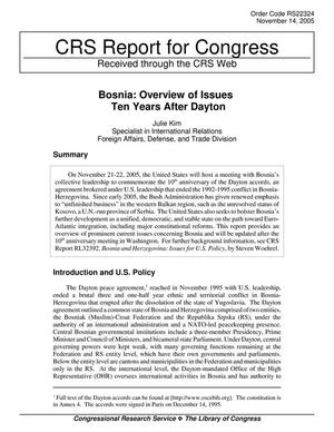 Bosnia: Overview of Issues Ten Years After Dayton