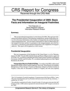 The Presidential Inauguration of 2005: Basic Facts and Information on Inaugural Festivities