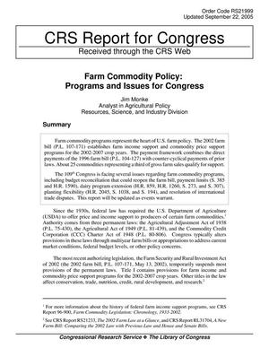 Farm Commodity Policy: Programs and Issues for Congress