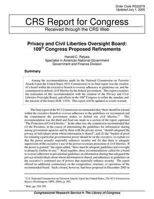 Privacy and Civil Liberties Oversight Board: 109th Congress Proposed Refinements