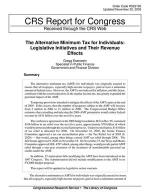 The Alternative Minimum Tax for Individuals: Legislative Initiatives and Their Revenue Effects