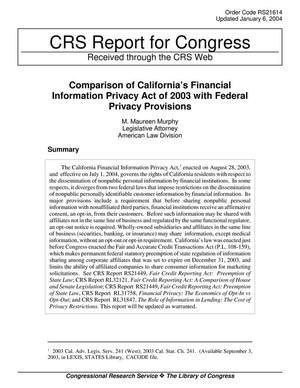 Comparison of California's Financial Information Privacy Act of 2003 with Federal Privacy Provisions