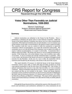 Votes Other than Favorably on Judicial Nominations, 1939-2003
