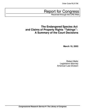 Primary view of object titled 'The Endangered Species Act and Claims of Property Rights "Takings": A Summary of  the Court Decisions'.