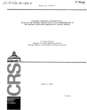 Kissinger Commission Implementation: Actions by the Congress Through 1986 on the Recommendations of the National Bipartisan Commission of Central America