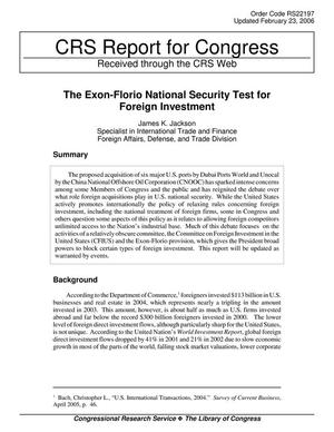 The Exon-Florio National Security Test for Foreign Investment
