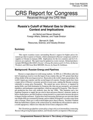 Russia's Cutoff of Natural Gas to Ukraine: Context and Implications