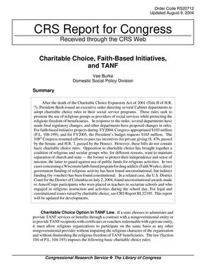 Primary view of object titled 'Charitable Choice, Faith-Based Initiatives, and TANF'.