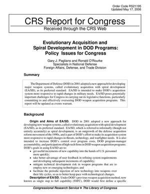 Evolutionary Acquisition and Spiral Development in DOD Programs: Policy Issues for Congress