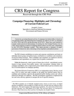 Campaign Financing: Highlights and Chronology of Current Federal Law