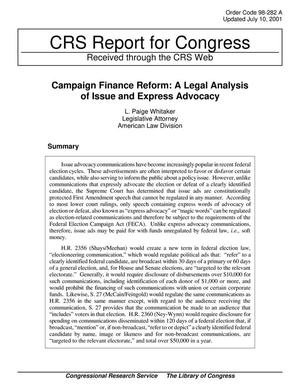 Campaign Finance Reform: A Legal Analysis of Issue and Express Advocacy