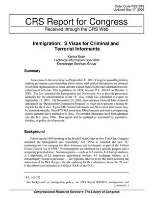 Immigration: S Visas for Criminal and Terrorist Informants