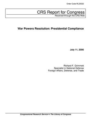 Primary view of object titled 'War Powers Resolution: Presidential Compliance'.