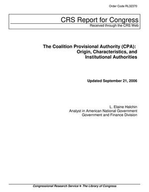 The Coalition Provisional Authority (CPA): Origin, Characteristics, and Institutional Authorities