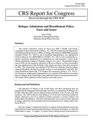 Refugee Admissions and Resettlement Policy: Facts and Issues