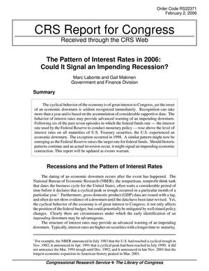 The Pattern of Interest Rates in 2006: Could It Signal an Impending Recession?